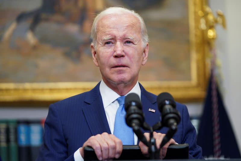 U.S. President Biden delivers remarks on debt ceiling talks and "preventing a first-ever government default" at the White House in Washington