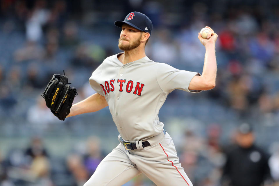 BRONX, NY - APRIL 16:  Chris Sale #41 of the Boston Red Sox pitches during the game between the Boston Red Sox and the New York Yankees at Yankee Stadium on Tuesday, April 16, 2019 in the Bronx borough of New York City. (Photo by Alex Trautwig/MLB Photos via Getty Images)