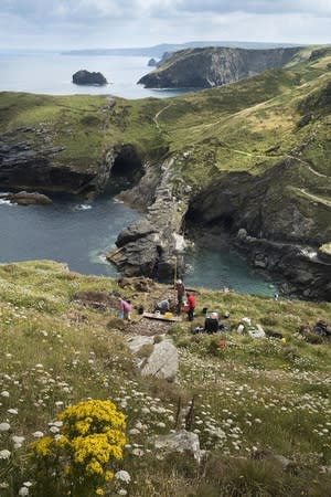 The team from the Cornwall Archaeology Unit at the dig site on the tumbledown Tintagel headland.