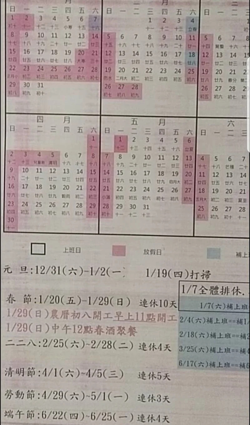 ▲&nbsp;第一張班表寫7日全體排休。（圖／臉書社團《爆廢公社公開版》）