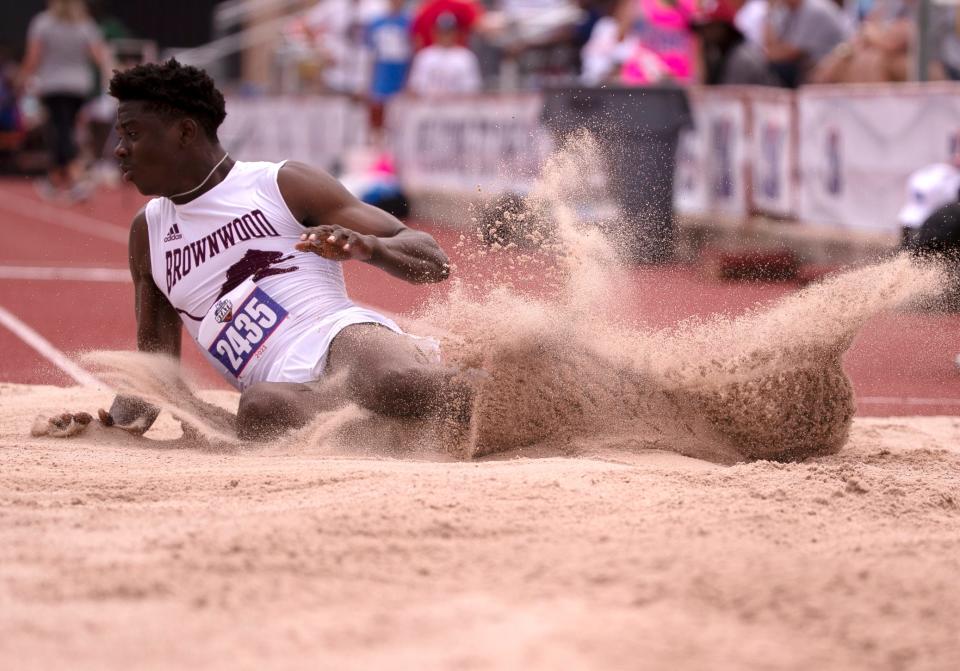Brownwood's Ike Hall competes in the Class 4A triple jump Thursday in Austin.