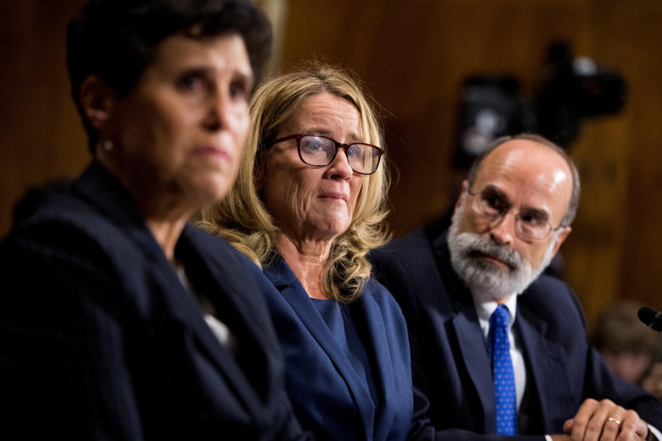 Christine Blasey Ford gave emotional but restrained testimony in front of the Senate Judiciary Committee on Thursday. (Photo: Tom Williams/Pool via REUTERS)