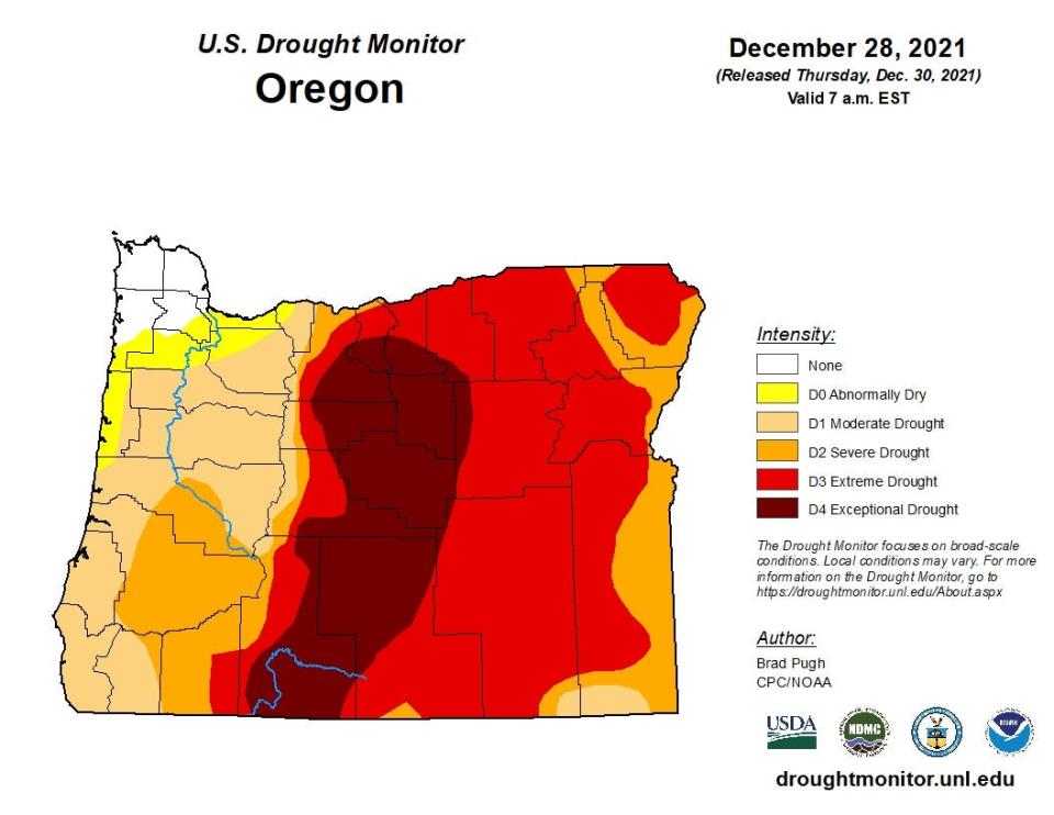 The latest drought map for Oregon shows some improvement.