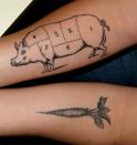 <div class="caption-credit"> Photo by: 17apart.com</div><div class="caption-title">Meat & Veg</div>In love with an herbivore? No problem. Our differences are what's so great about us, right? These tats sort of tell a cool little love story in a way. <br> <b><i><a href="http://www.babble.com/babble-voices/about-love-mara-kofoed/2012/07/30/how-women-ruin-their-sex-lives/?cmp=ELP|bbl|lp|YahooShine|Main||011613|||famE|||" rel="nofollow noopener" target="_blank" data-ylk="slk:Related: 15 ways women are ruining their sex lives;elm:context_link;itc:0;sec:content-canvas" class="link ">Related: 15 ways women are ruining their sex lives</a></i></b>
