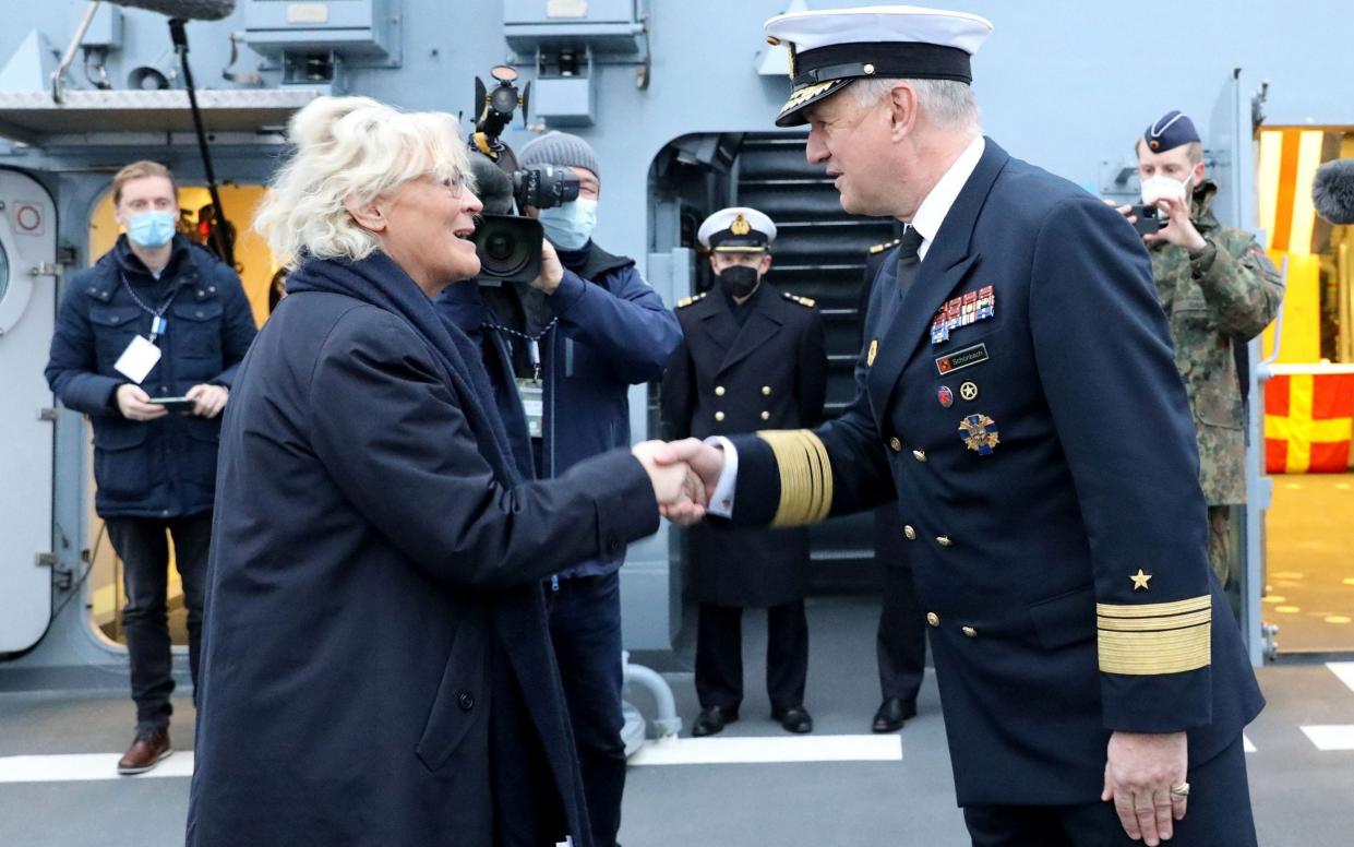 Christine Lambrecht, the German defence minister, meeting Admiral Kay-Achim Schoenbach - Bernd Wustneck/Pool/AFP via Getty Images