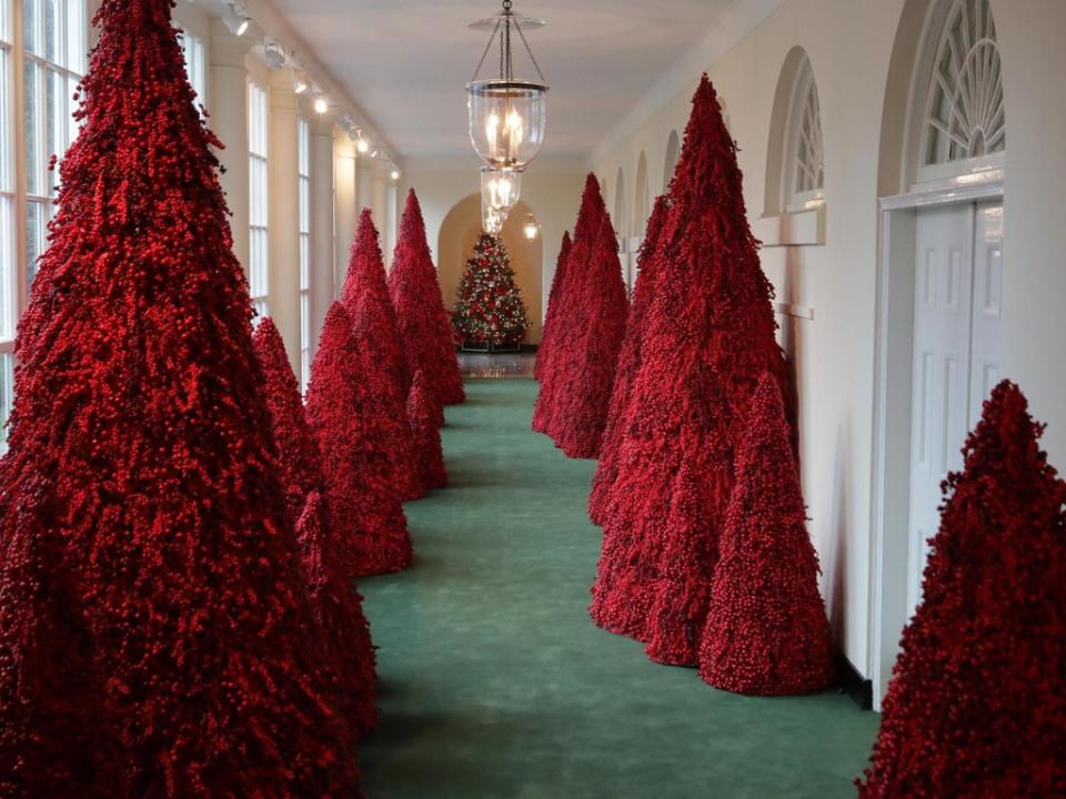 Melania Trump’s crimson White House tree decorations were described by some as 'creepy'