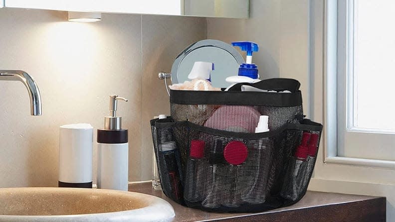 Seek out a shower caddy made from lightweight mesh for quick drying.