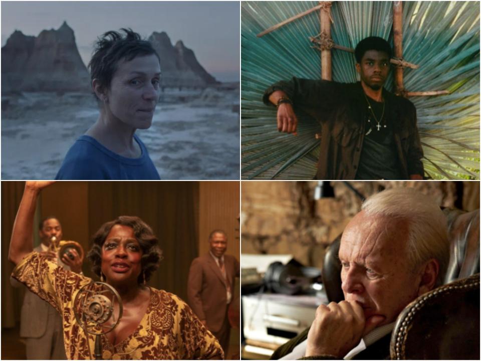 <p>Frances McDormand, Chadwick Boseman, Viola Davis and Anthony Hopkins are all in this year’s Oscars race</p> (Searchlight Pictures / Netflix / Lionsgate)