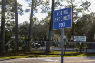 A sign that reads "Voting Precinct 903," marks part of an on-gong gerrymandering fight in Jacksonville, Fla., Jan. 18, 2023. A protracted legal fight over how city council districts were drawn in Jacksonville, Florida, reflects an aspect of redistricting that often remains in the shadows. Political map-drawing for congressional and state legislative seats captures wide attention after new census numbers are released every 10 years. No less fierce are the battles over the way voting lines are drawn in local governments, for city councils, county commissions and even school boards. (AP Photo/Gary McCullough)