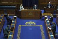 DUP leader Edwin Poots, bottom left, at a special sitting of the Stormont Assembly on Thursday