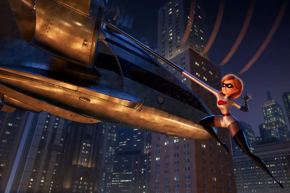 A BIT OF A STRETCH – Elastigirl is called on to lead a campaign to bring Supers back in “Incredibles 2”—a mission that involves a helicopter chase among other Incredible stunts. Featuring Holly Hunter as the voice of Helen aka Elastigirl, “Incredibles 2” opens in U.S. theaters on June 15, 2018. ©2018 Disney•Pixar. All Rights Reserved.