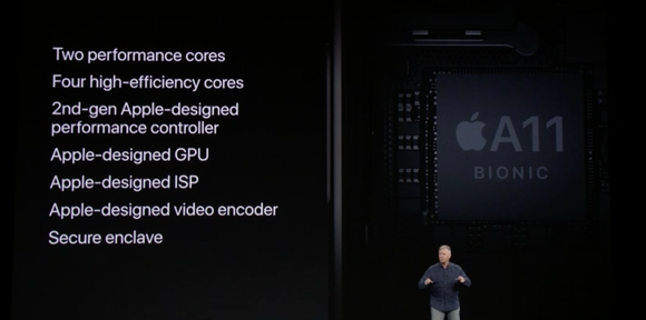 Phil Schiller describing the A11 Bionic chip on stage