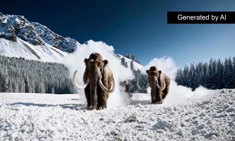 <span>A screenshot from an AI-generated video of woolly mammoths.</span><span>Photograph: OpenAI</span>