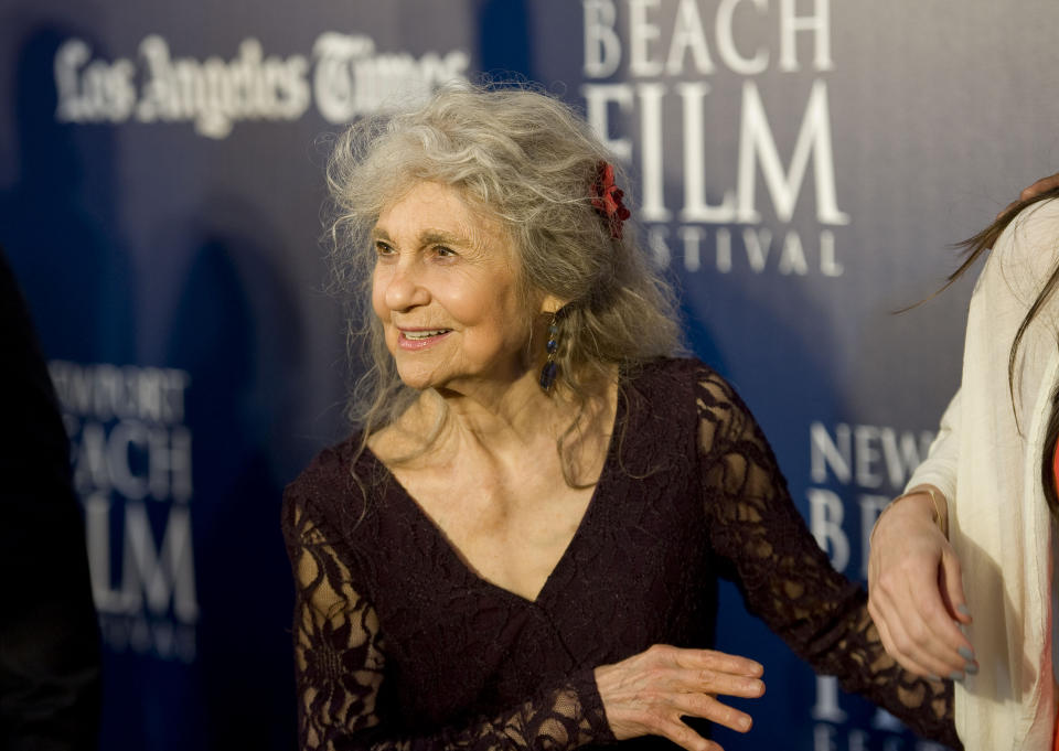 FILE - In this April 23, 2015 file photo, actor Lynn Cohen of the film All in Time walks the red carpet at the Newport Beach Film Festival in Newport Beach, Calif. Cohen, an actress best known for playing the plainspoken housekeeper and nanny Magda in “Sex and the City,” has died. She was 86. Cohen died Friday, Feb. 14, 2020 in New York City, said her manager, Josh Pultz. (Paul Rodriguez/The Orange County Register via AP)