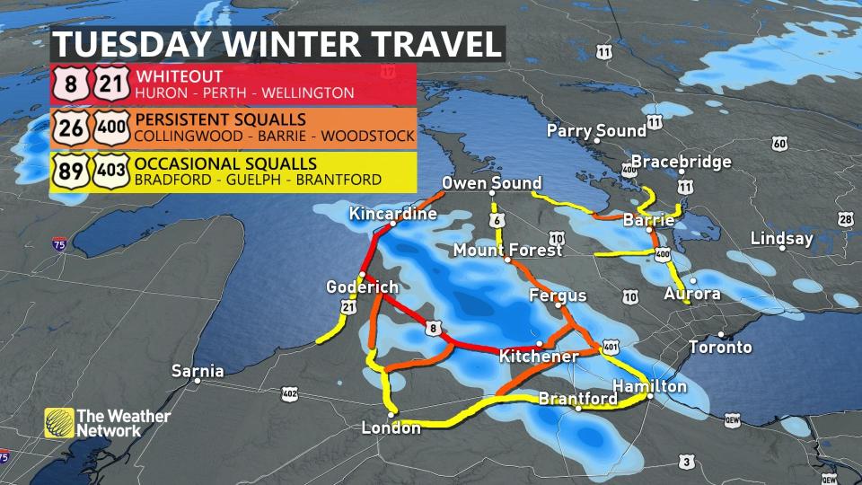 Southern Ontario Tuesday Travel Hazards