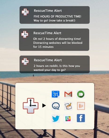 If the RescueTime app sees you on a social media binge in the middle of your most productive time window, an alert tells you to get back to business.