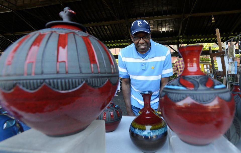 Artist Larry Allen shows his pottery at Southern Makers at Union Station Trade Shed in Montgomery, Ala., on Saturday May 2, 2015.