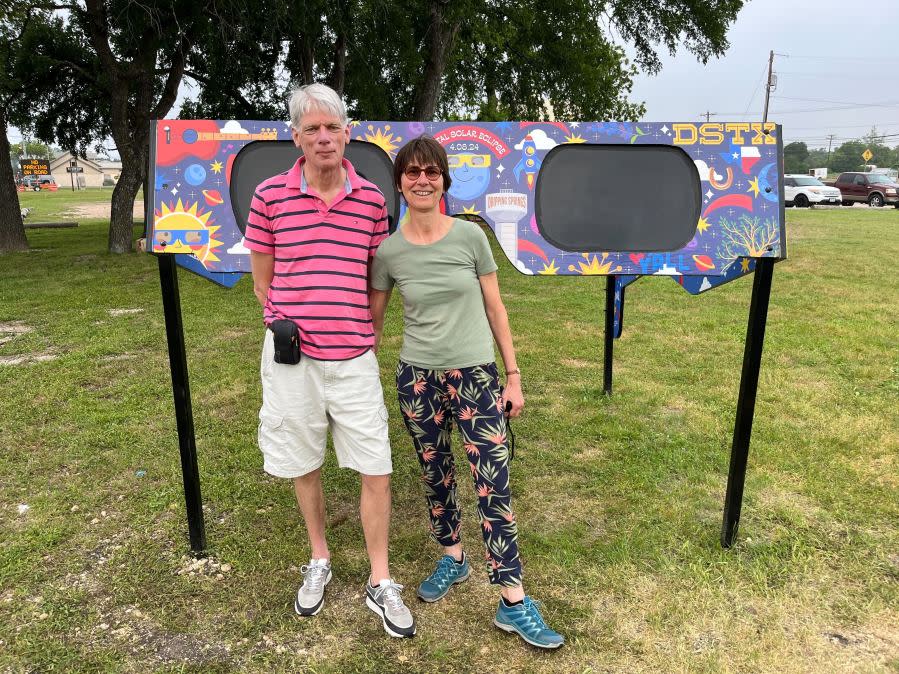 These folks from the Netherlands traveled to Dripping Springs, Texas, to watch the total eclipse on April 8, 2024. (KXAN Photo/Kristen Currie)