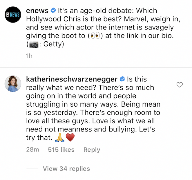 Katherine Schwarzenegger Chris Pratt Comment