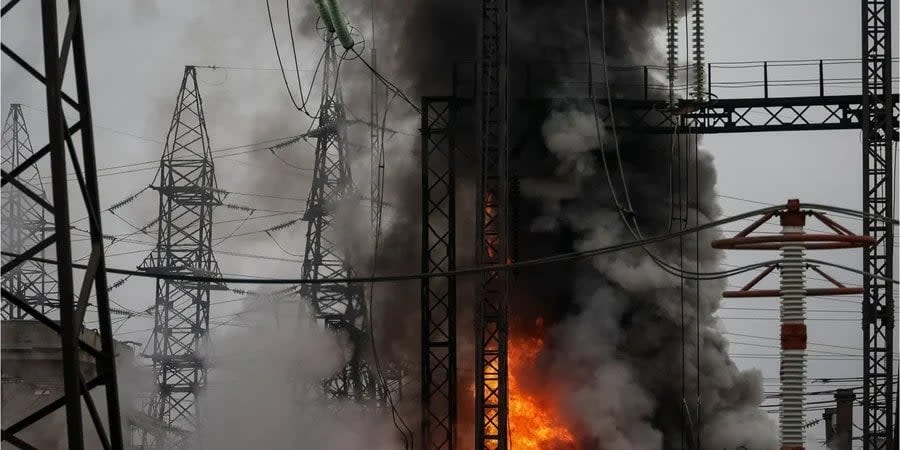 Power lines near Kharkiv after a Russian missile attack on March 22