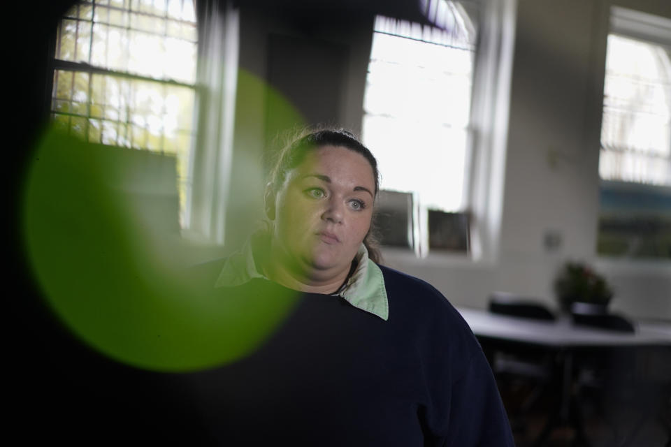 Heather Jarvis pauses as she speaks during an interview with the Associated Press at the Ohio Reformatory for Women in Marysville, Ohio, Thursday, Oct. 19, 2023. Jarvis is part of the fastest-growing prison population in the country, one of more than 190,000 women held in some form of confinement in the United States as of this year. Their numbers grew by more than 500% between 1980 and 2021. (AP Photo/Carolyn Kaster)