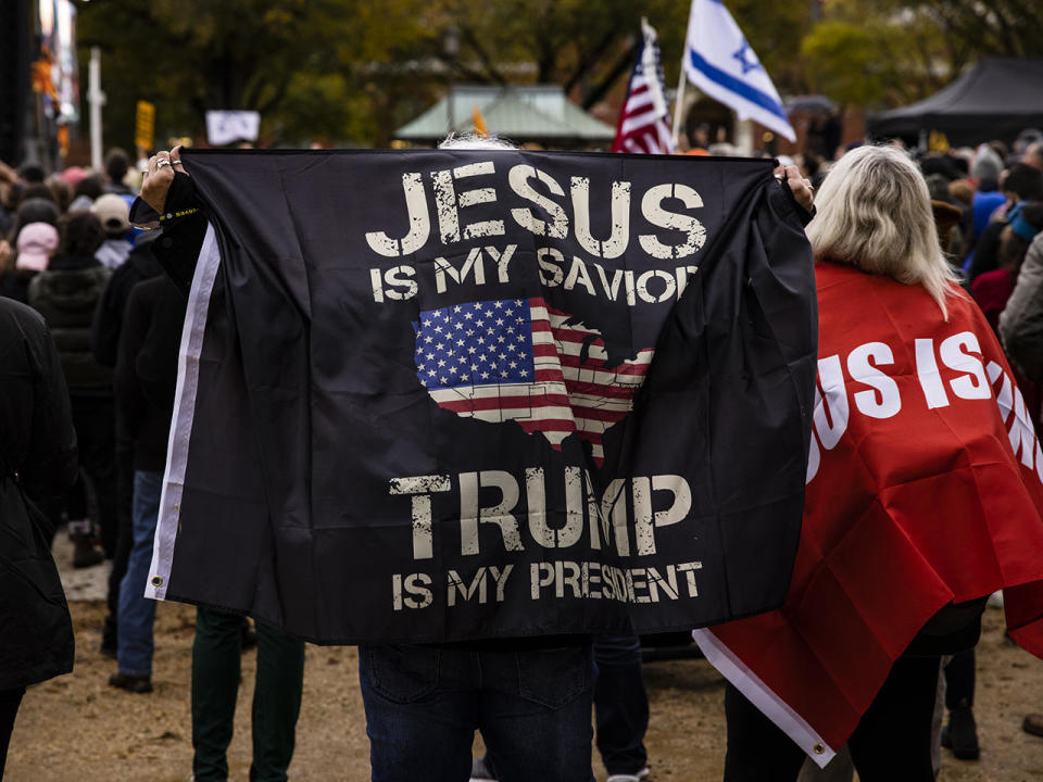 Worshippers attend a concert by evangelical musician Sean Feucht on the National Mall on October 25, 2020 in Washington, D.C.  / Credit: Samuel Corum/Getty Images