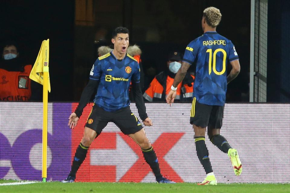 Cristiano Ronaldo celebrates his opener for United (AP)