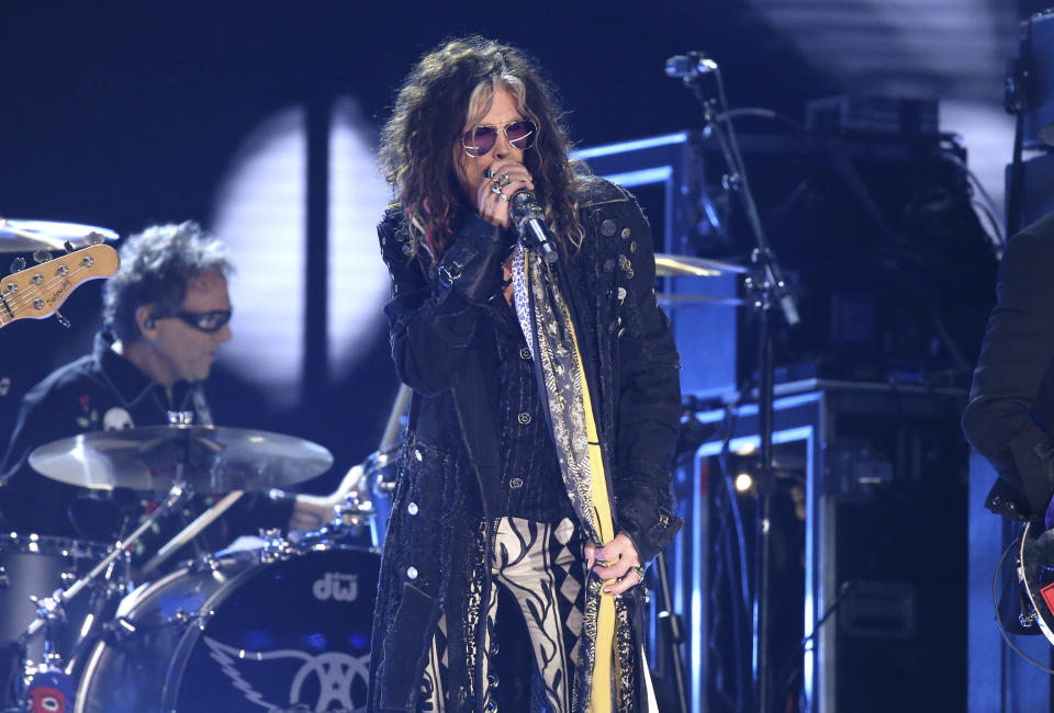 Steven Tyler, of the musical group Aerosmith, performs at the 62nd annual Grammy Awards on Sunday, Jan. 26, 2020, in Los Angeles. (Photo by Matt Sayles/Invision/AP)