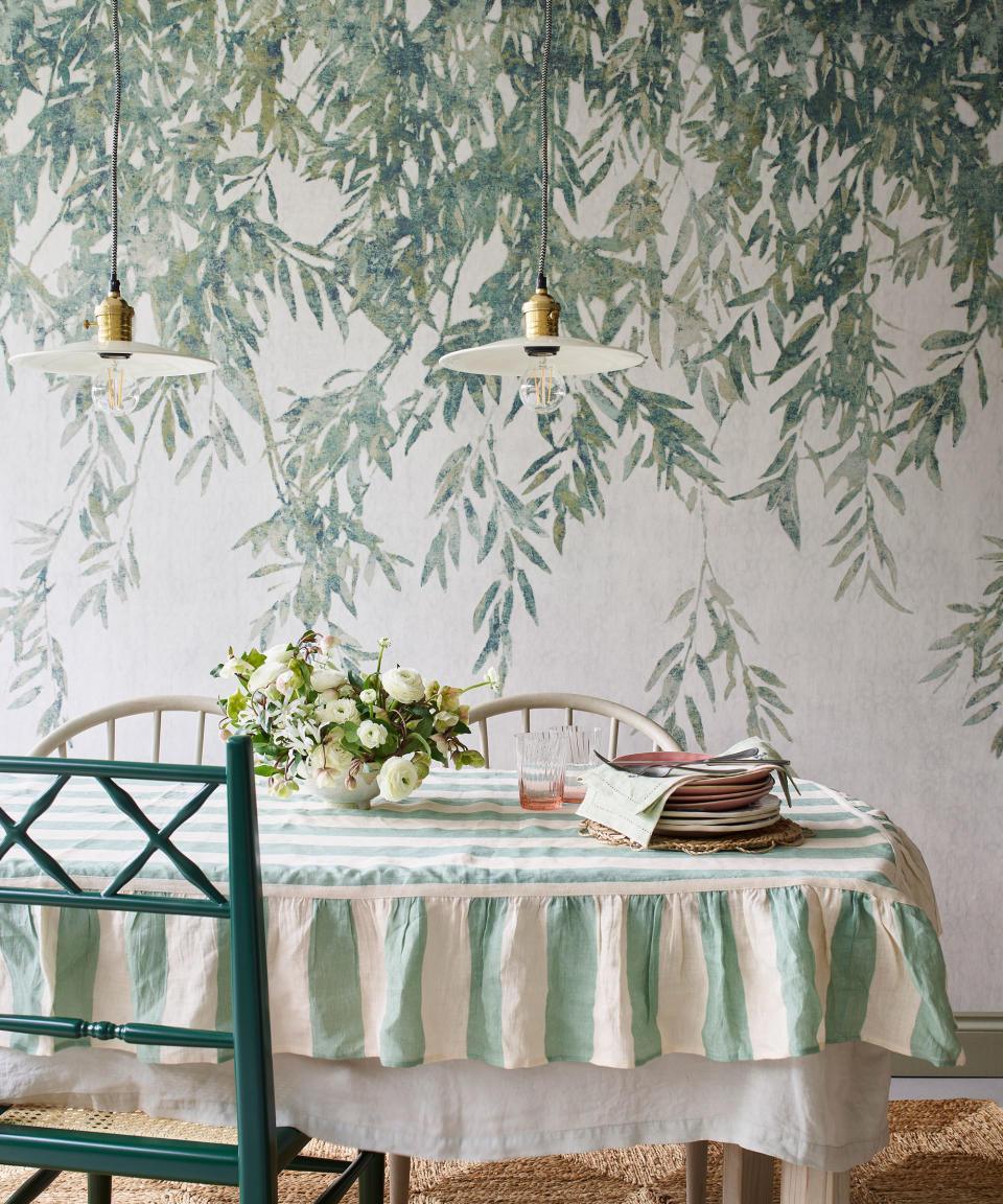 <p> Wall mural are back with a bang, and the designs that are seeing the most traction are those that depict natural scenes.&#xA0; </p> <p> &apos;Falling foliage is the look of the moment and a table decorated with a ruffled cloth enhances the wonderful, whimsical feel,&apos; says <em>Homes &amp; Gardens</em>&apos; decorating editor Emma Thomas. </p> <p> Aula wallcovering in Hummingbird, Romo. </p>