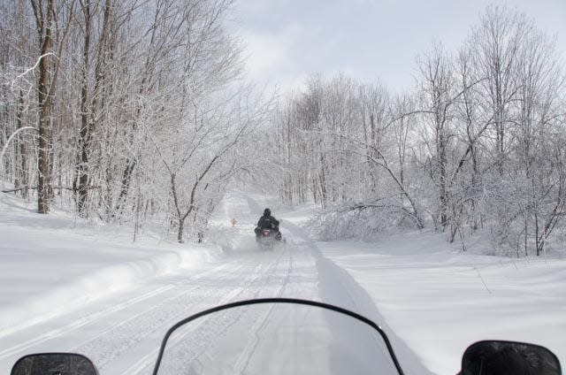 Winter view on a snowmobile trail in Vermont.