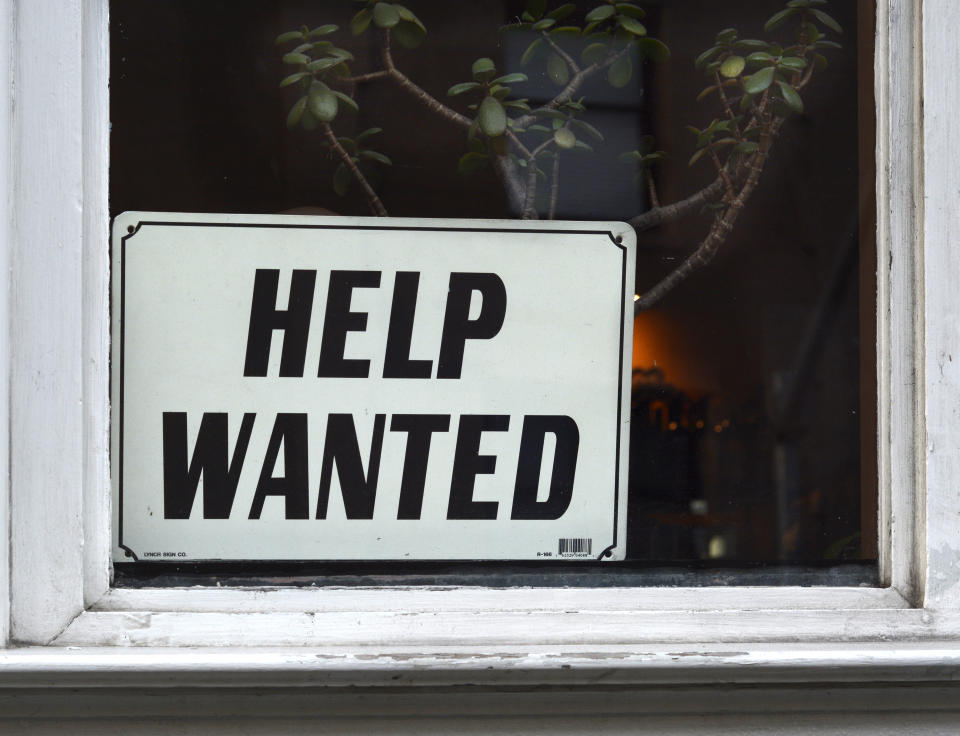 SAN FRANCISCO, CALIFORNIA - SEPTEMBER 12, 2018:  A 'Help Wanted' sign in a shop window in San Francisco, California. (Photo by Robert Alexander/Getty Images)