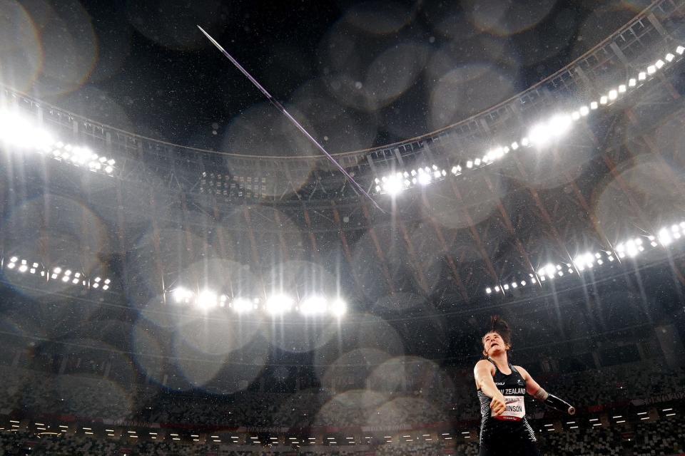 Holly Robinson of Team New Zealand throws to with the gold medal as she competes in the Javelin at the Tokyo 2020 Paralympic Games.