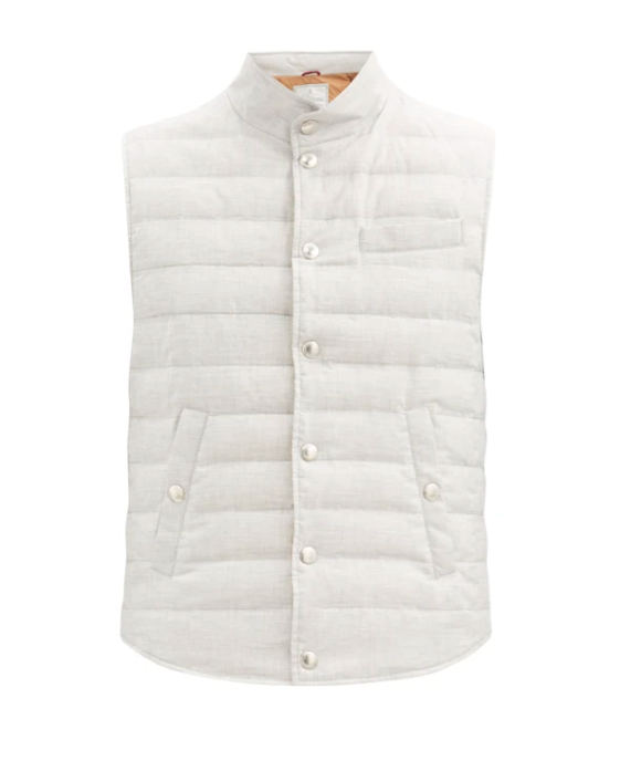 High-Neck Quilted-Cotton Down Gilet