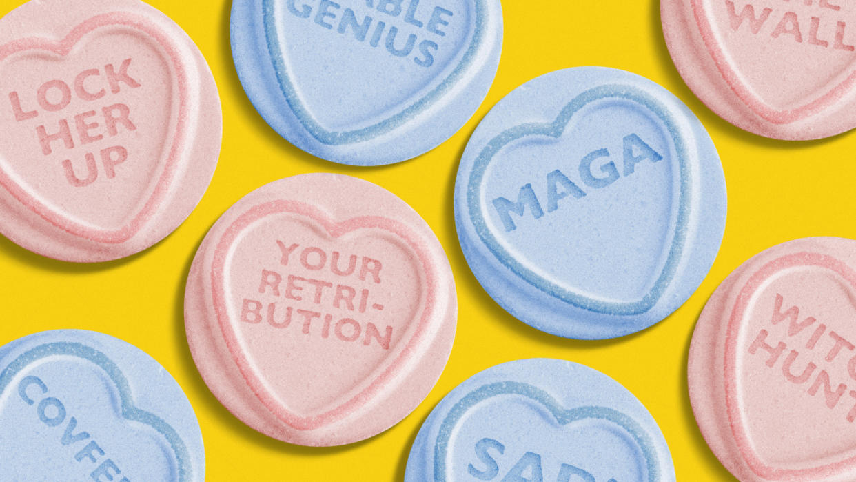  Candy hearts with Trump phrases. 