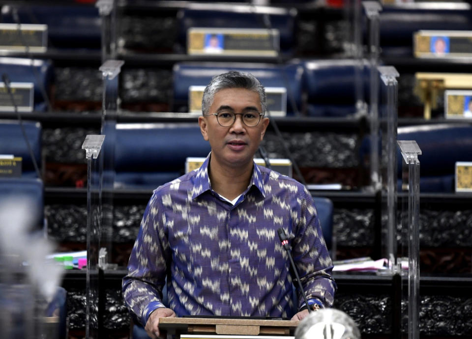 Finance Minister Datuk Tengku Zafrul Abdul Aziz at the Dewan Rakyat during the winding-up speech for Budget 2022, November 18, 2021. — Bernama pic