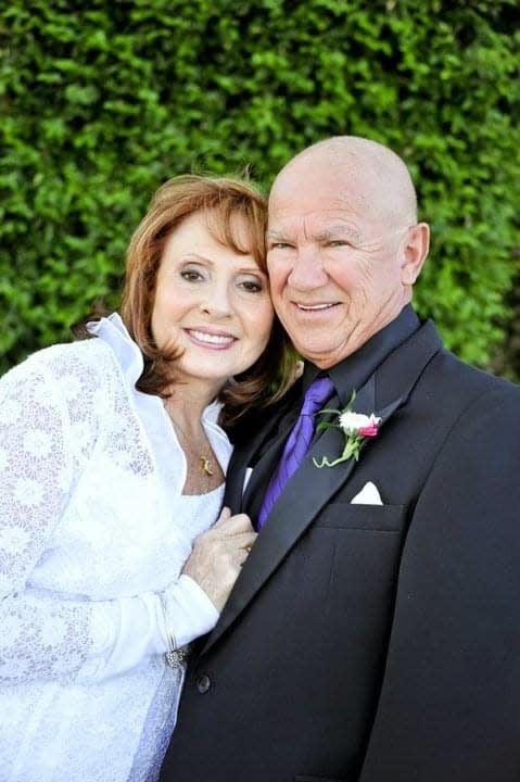 Laszlo Fischer and his wife, Vibeke, pose for a picture at a wedding on February 29. A Holocaust survivor, Laszlo died on April 5 from COVID-19 complications.