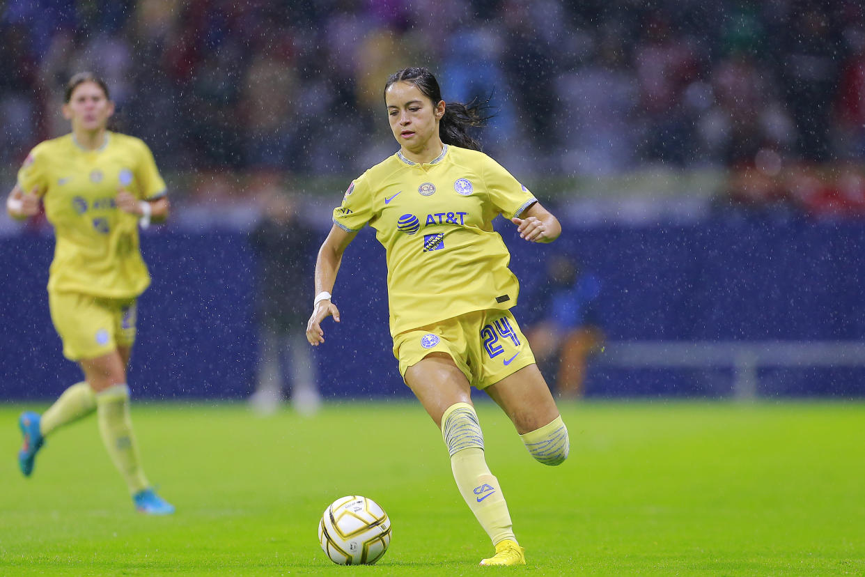 Scarlett Camberos durante un partido de Liga MX Femenil con el América en noviembre del año pasado. (Mauricio Salas/Jam Media/Getty Images)