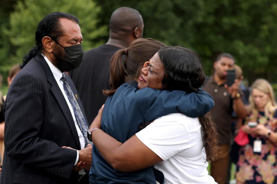 Democratic Reps. Al Green, left, Alexandria Ocasio-Cortez and Cori Bush had pushed for an extension of an eviction moratorium meant to protect renters who were behind on their payments amid the COVID-19 pandemic.