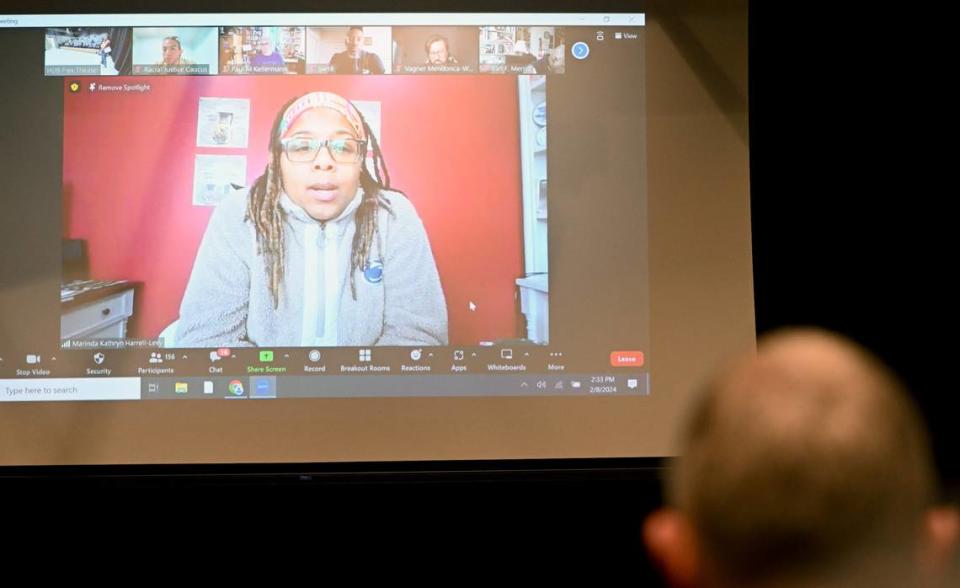 Marinda Harrell-Levy speaks via Zoom during the teach-in, “Budget crisis at Penn State? It’s a moral crisis” on Thursday, Feb. 8, 2024.