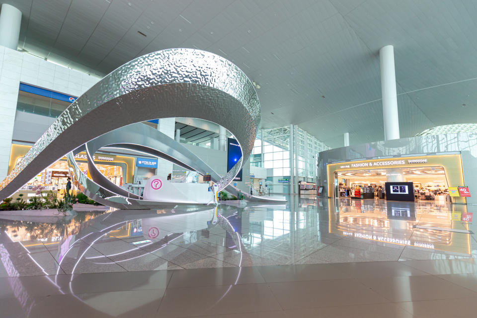 Incheon, South Korea-August 7,2020- Terminal 2 at Incheon international airport has no people effect from COVID-19 outbreak and lockdown policy.Terminal 2 at Incheon International Airport is named World"u2019s Best Airport Terminal in 2020 by skytrax.