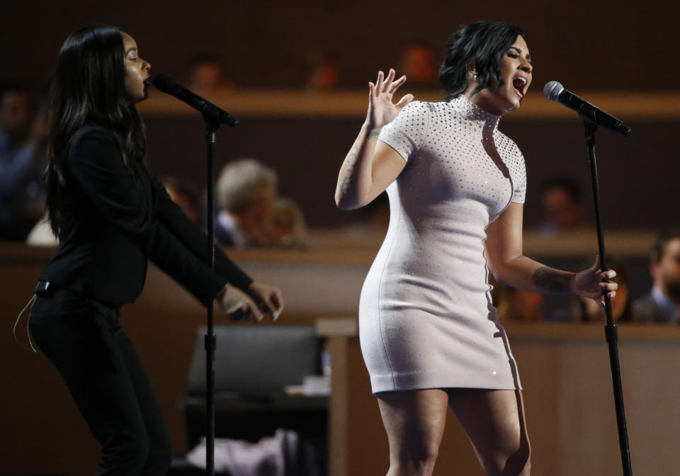 Singer Demi Lovato performs at the Democratic National Convention in Philadelphia, Pennsylvania, U.S. July 25, 2016. REUTERS/Lucy Nicholson