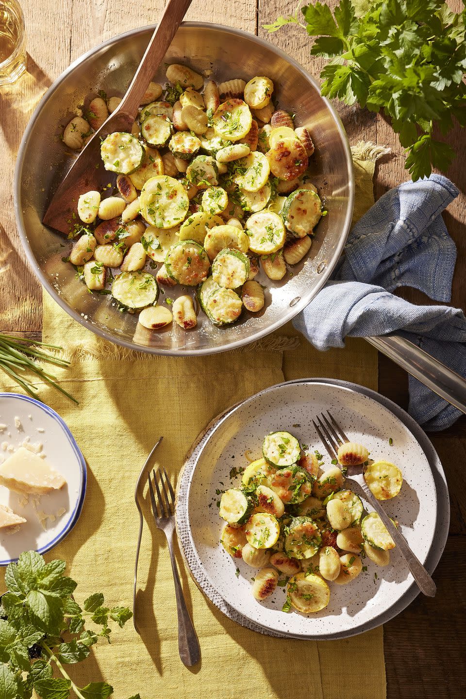 Pan-Seared Gnocchi with Parmesan-Roasted Summer Squash and Herbs