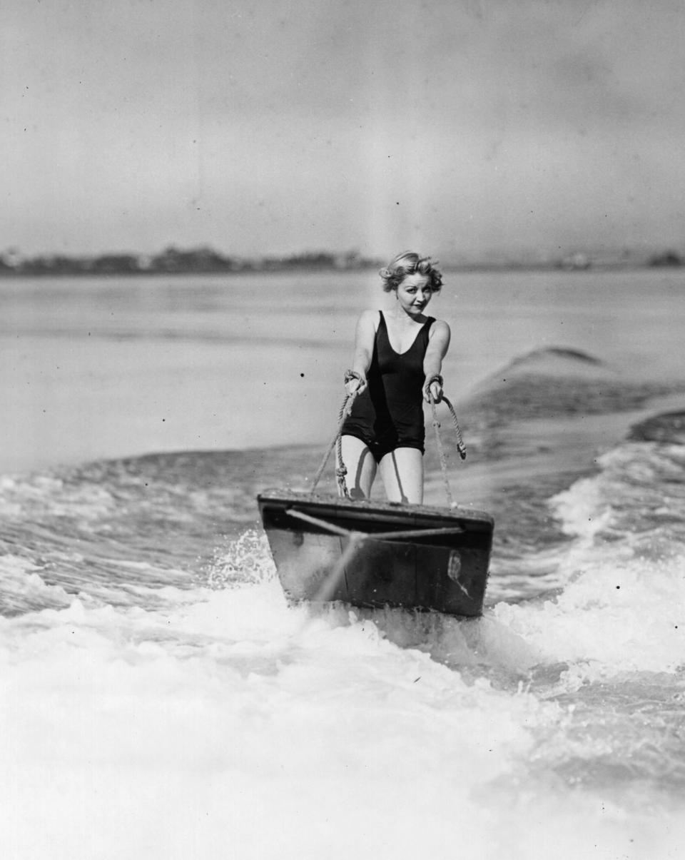 Practicing her aquaplaning techniques,&nbsp;sometime in 1928.