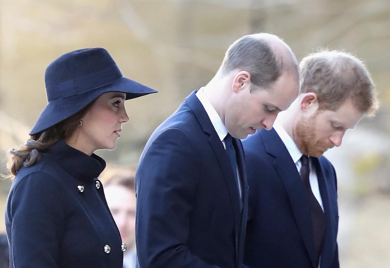 The Duke and Duchess of Cambridge and Prince Harry attended a memorial service to honour the Grenfell Tower fire victims [Photo: Getty]