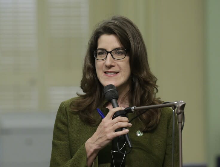 Assemblywoman Catharine Baker, R-San Ramon, addresses the Assembly, Thursday, May 4, 2017, in Sacramento, Calif. (AP Photo/Rich Pedroncelli)