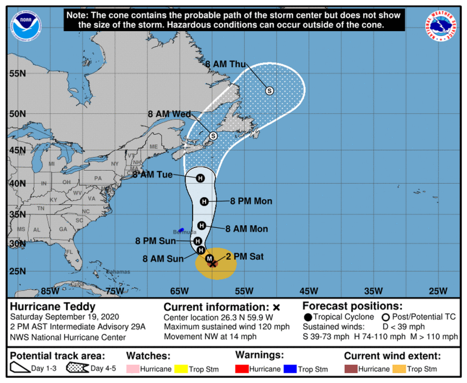 Hurricane Teddy at 2 p.m. Saturday, Sept. 19, 2020.