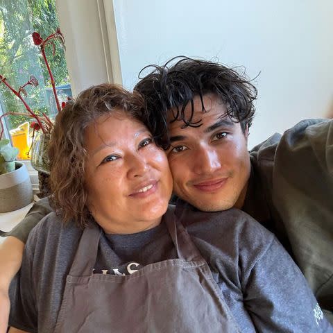 <p>Charles Melton/Instagram</p> Charles Melton with his mom Sukyong in November 2023
