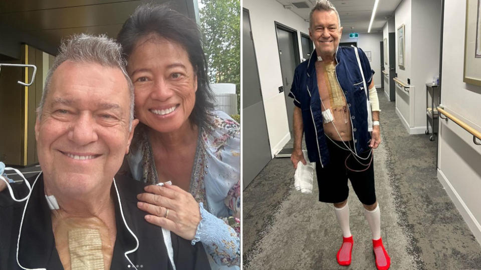 Jimmy and Jane Barnes together (left) and Jimmy in hospital (right).