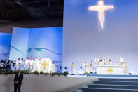 Pope Francis celebrates the Holy Mass at Palexpo hall in Geneva, Switzerland June 21, 2018. Martial Trezzini/Pool via REUTERS