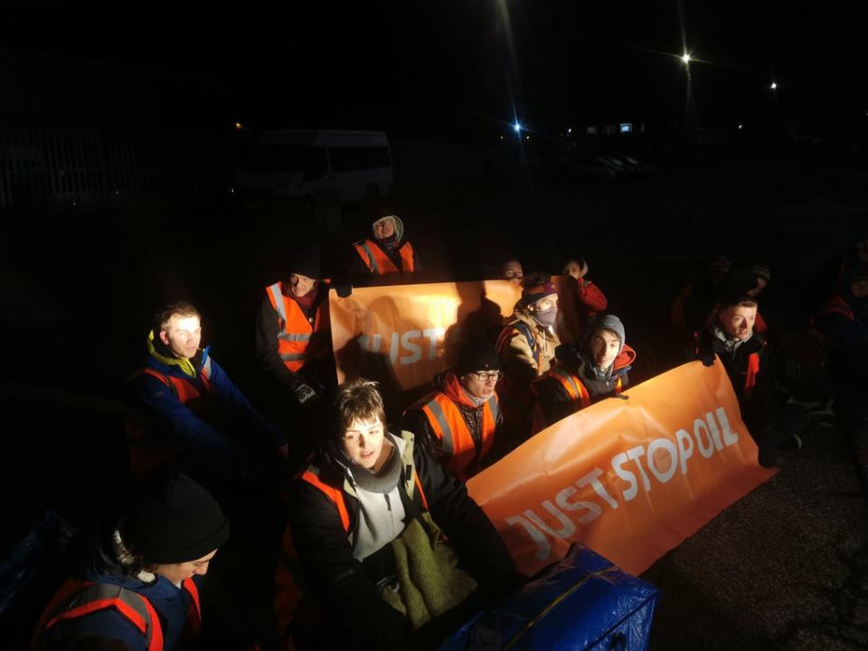 Activists during their blockade of Esso Birmngham Fuel Terminal early on Friday (Just Stop Oil) (PA Media)